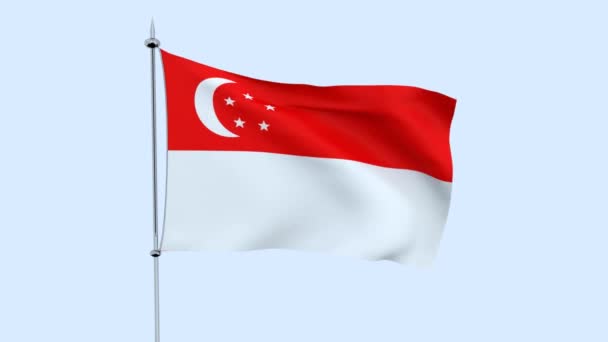 Vlag Van Het Land Singapore Flutters Tegen Blauwe Hemel Rendering — Stockvideo