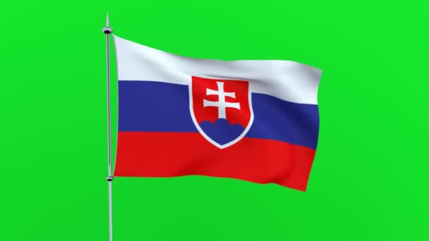斯洛伐克的国旗在绿色背景上飘扬 — 图库视频影像