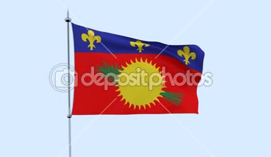 Ülkenin bayrağı Guadeloupe mavi gökyüzüne karşı çırpınıyor. 3B işleme