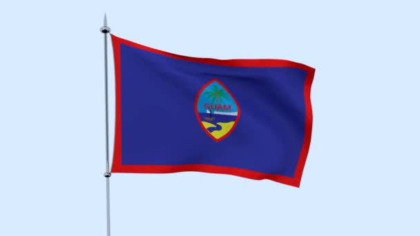 Flag Country Guam Flutters Blue Sky Rendering — Stock Video