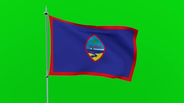 Bandeira País Guam Flutters Fundo Verde Renderização — Vídeo de Stock