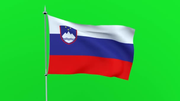 国家斯洛文尼亚的旗子在绿色背景飘动 — 图库视频影像