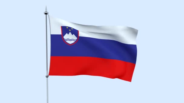 Flag Country Slovenia Flutters Blue Sky Rendering — Stock Video