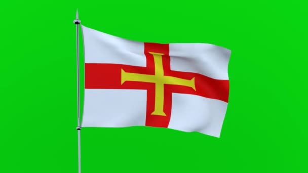 Bandeira País Guernsey Flutters Fundo Verde Renderização — Vídeo de Stock