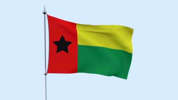 Die Flagge Des Landes Guinea Bissau Flattert Gegen Den Blauen — Stockvideo