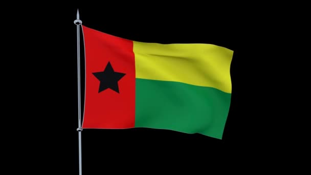 Flagge Des Landes Guinea Bissau Flattert Auf Schwarzem Hintergrund Darstellung — Stockvideo