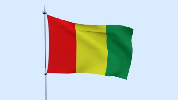 Vlag Van Het Land Guinea Flutters Tegen Blauwe Hemel Rendering — Stockvideo