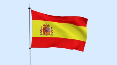 Ülke bayrağı İspanya mavi gökyüzüne karşı çırpınıyor. 3B işleme