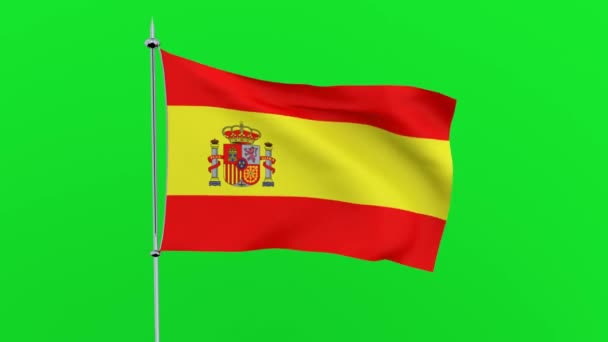 Bandera Del País España Ondea Sobre Fondo Verde Renderizado — Vídeo de stock