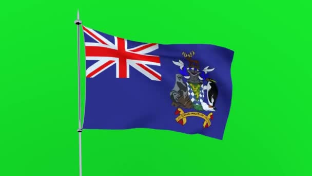 国の国旗南ジョージアと南サンドイッチ諸島は 緑の背景にはためき レンダリング — ストック動画