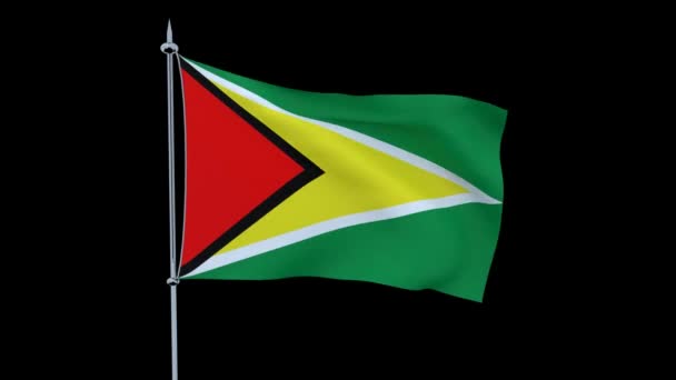 Flagge Des Landes Guyana Flattert Auf Schwarzem Hintergrund Darstellung — Stockvideo