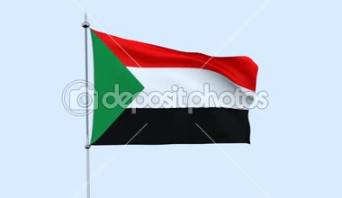 Ülkenin bayrağı sudan mavi gökyüzüne karşı çırpınıyor. 3B işleme