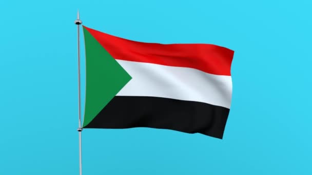 Bendera Negara Sudan Berkibar Dengan Latar Belakang Biru Perender — Stok Video