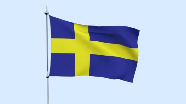 Die Schwedische Flagge Flattert Gegen Den Blauen Himmel Darstellung — Stockvideo