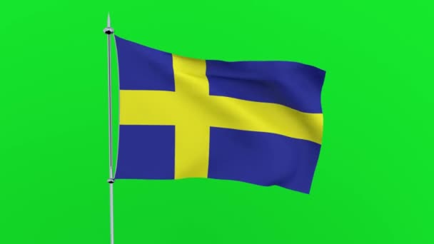 Flagga Landet Sverige Fladtrar Grön Bakgrund Rendering — Stockvideo