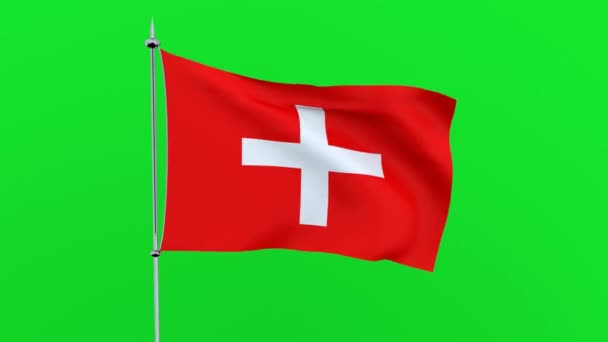 Flag Country Switzerland Flutters Green Background Rendering — Stock Video