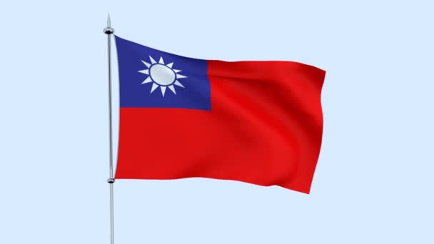 Flag Country Taiwan Flutters Blue Sky Rendering — Stock Video