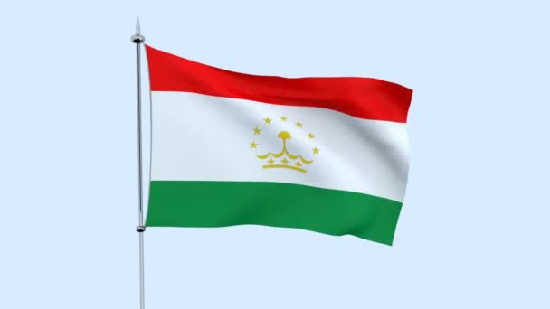 Флаг Таджикистана Развевается Над Синим Небом Рендеринг — стоковое видео