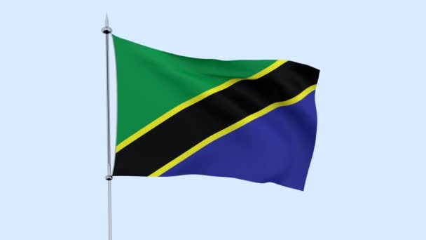 Bandiera Del Paese Tanzania Sventola Contro Cielo Blu Rendering — Video Stock