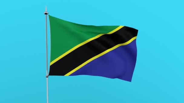 Flagge Des Landes Tansania Auf Blauem Hintergrund Darstellung — Stockvideo