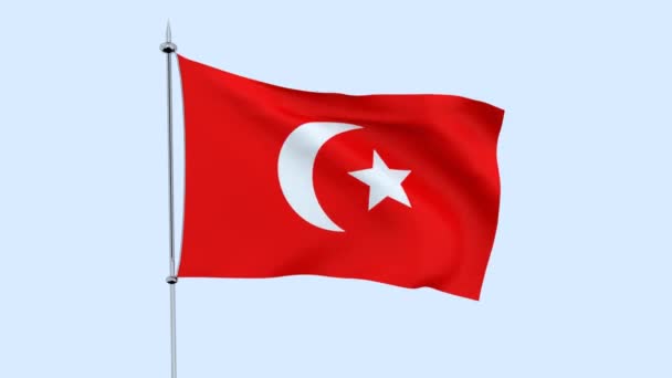 Bendera Negara Turki Berkibar Kibar Terhadap Langit Biru Perender — Stok Video