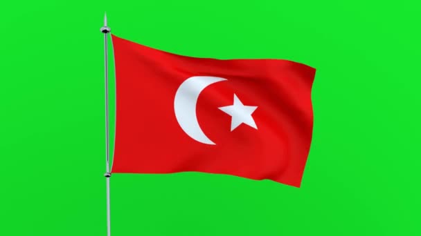 Flagge Des Landes Türkei Auf Grünem Hintergrund Darstellung — Stockvideo