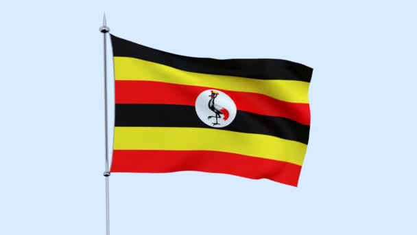 Bandera Del País Uganda Ondea Contra Cielo Azul Renderizado — Vídeo de stock