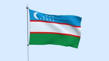 Ülkenin bayrağı Özbekistan mavi gökyüzüne karşı çırpınıyor. 3d render
