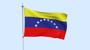 Ülkenin bayrağı Venezuela mavi gökyüzüne karşı çırpınıyor. 3d render