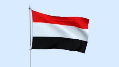Ülkenin bayrağı Yemen mavi gökyüzüne karşı çırpınıyor. 3d render
