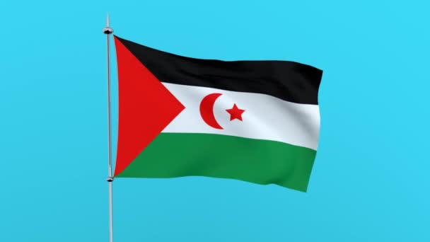 Drapeau Pays Sahara Occidental Sur Fond Bleu Rendu — Video