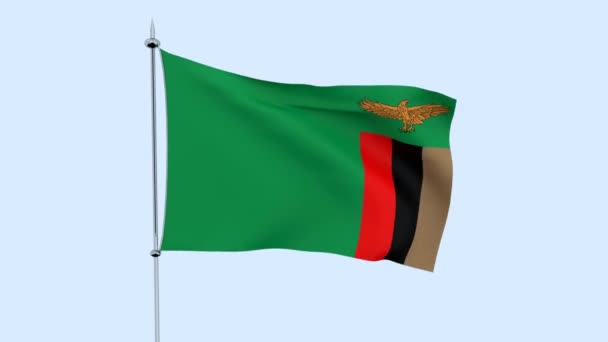 Флаг Страны Замбия Трепещет Над Голубым Небом Рендеринг — стоковое видео