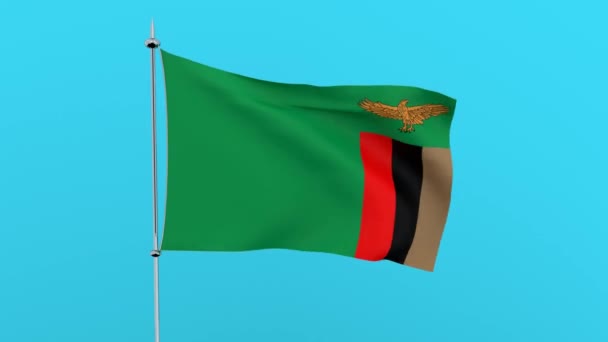 Bendera Negara Zambia Pada Latar Belakang Biru Perender — Stok Video