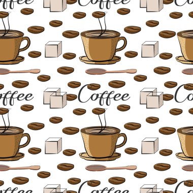 Açık kahverengi arka plan dikişsiz desen kahverengi kahve fincanları