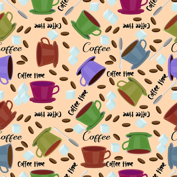 Açık kahverengi arka plan üzerinde dikişsiz desen çok renkli kahve fincanları