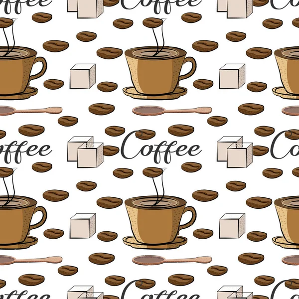 Açık Kahverengi Arka Plan Dikişsiz Desen Kahverengi Kahve Fincanları — Stok Vektör