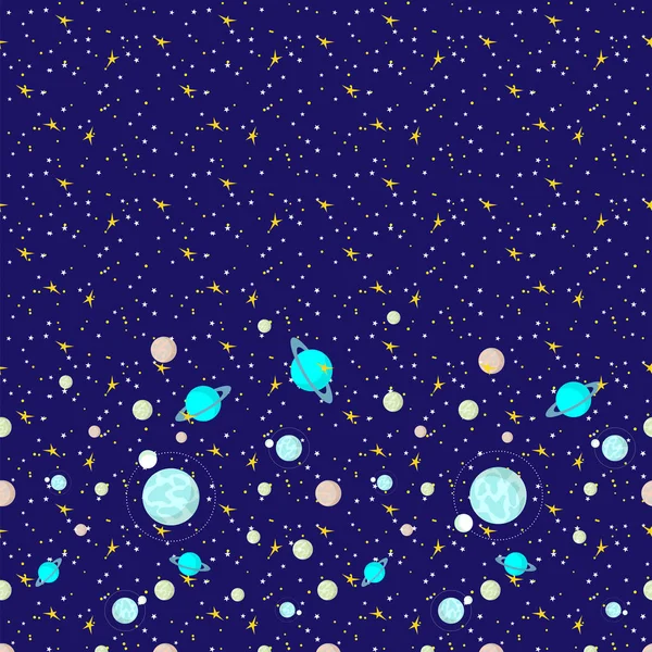 Gezegenler, kuyruklu yıldızlar, constella ile karanlık yıldızlı gökyüzü dikişsiz desen