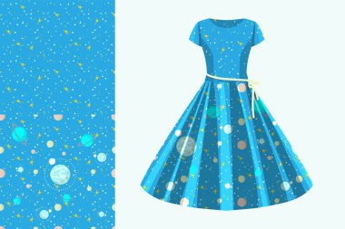 Kumaş ve baskı kağıdı için yıldızlı gökyüzü deseni ve elbise düzeni tasarım konseptine sahip iki kusursuz ışık arka plan