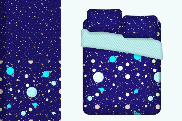 Dois fundos sem costura com padrão de céu estrelado e conceito de design de layout de cama para tecido e papel de impressão — Vetor de Stock