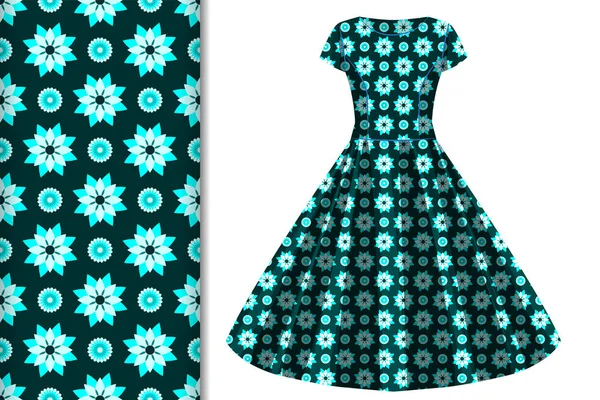 Kumaş ve baskı kağıt için çiçek süsleme ve elbise düzeni tasarım konsepti ile dikişsiz arka plan ve desen — Stok Vektör