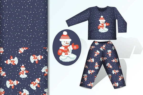 Baskı için kumaş ve kağıt tasarımı için sahte ve dikişsiz desen konsepti ile dikişsiz arka plan Kardan Adam pijama