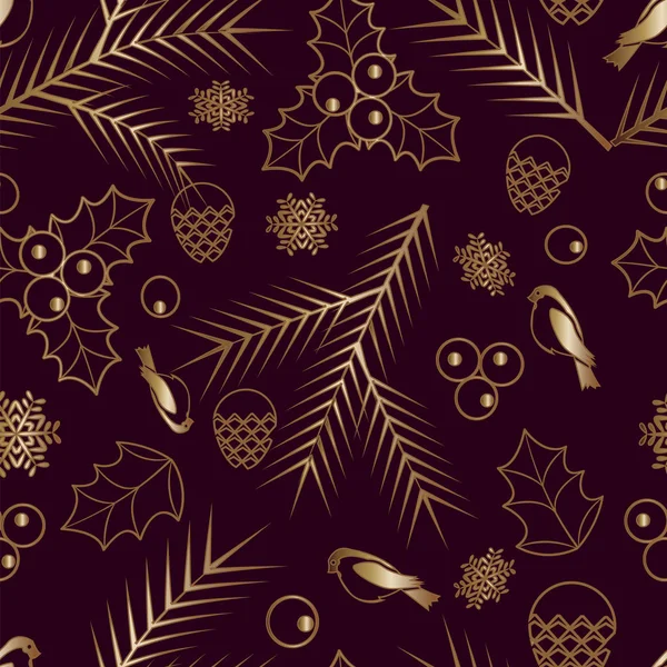 Patrón sin costuras ornamento de oro sobre un fondo marrón Feliz Navidad y Feliz Nueva imagen vectorial Yea 48 — Archivo Imágenes Vectoriales