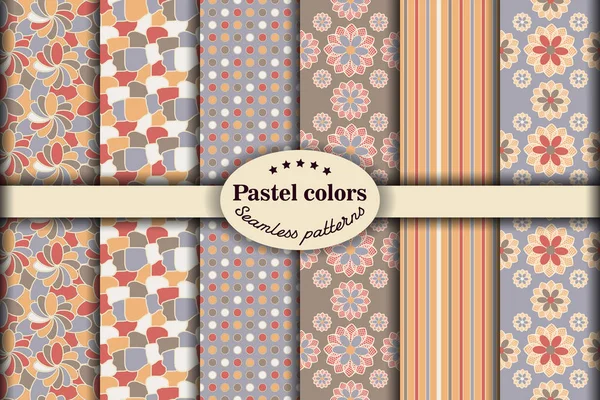 Pastel renklerde kumaş ve baskı kağıdı için soyut, pürüzsüz desenler kümesi. Vektör illüstrasyonu