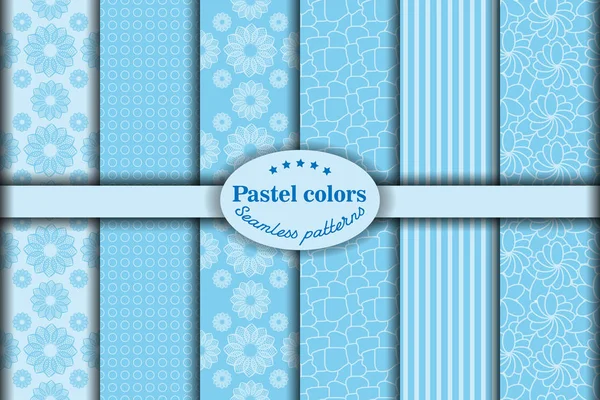 Pastel, kumaş ve baskı kağıdı için açık mavi renkli vektör illüstrasyonunda soyut ve pürüzsüz desenler kümesi. Vektör illüstrasyonu