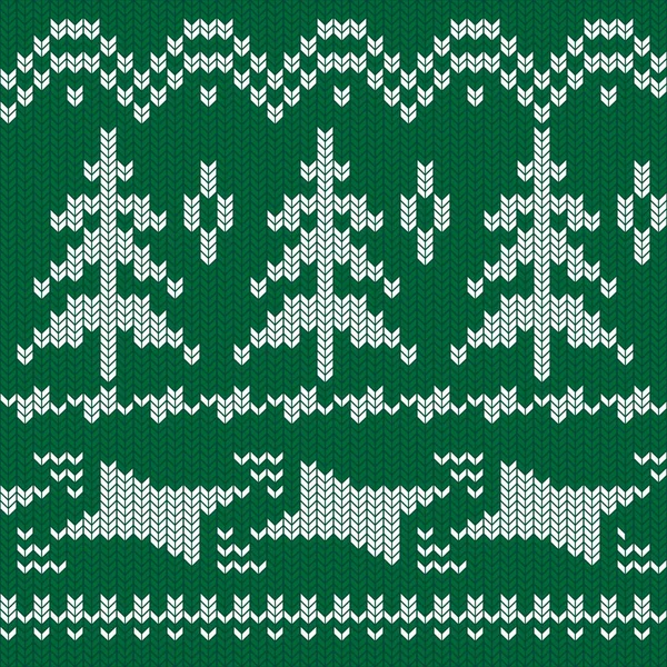 Vacaciones de invierno patrón de punto. Árboles de Navidad y adornos de punto. Ilustración de vectores de textura de imitación de punto de lana sin costura — Archivo Imágenes Vectoriales