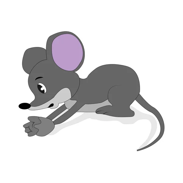 Ratte auf weißem Hintergrund Postkarte mit einer grauen und lustigen Maus Silvester Vektor Illustration — Stockvektor