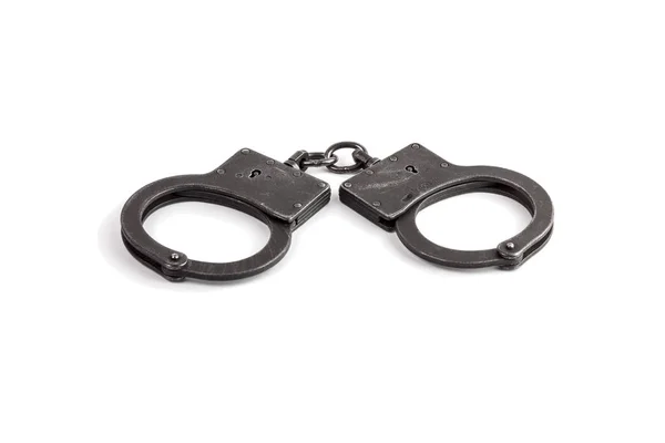 Steel Police Handcuffs White Background — Stock Photo, Image