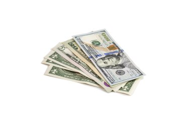 Dağılın dolar birkaç faturaları izole beyaz bir arka plan üzerinde bir fan tarihlerde