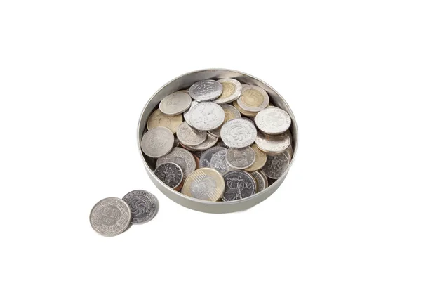 Can Coins Different Countries Two Which Have Fallen Out Can — Stock Photo, Image