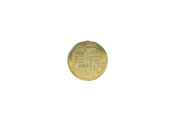Bitcoin Монета Оборотная Сторона Белом Изолированном Фоне — стоковое фото